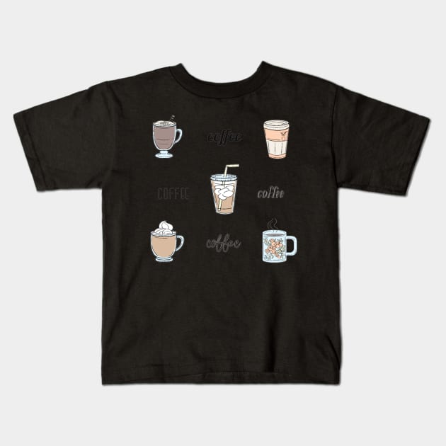 Coffee Lover's Sticker Sheet (9pcs) Kids T-Shirt by broadwaygurl18